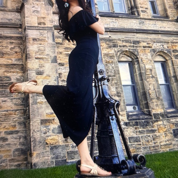 Guess Black Off the Shoulder Maxi Dress with Side Slit - Picture 4 of 7